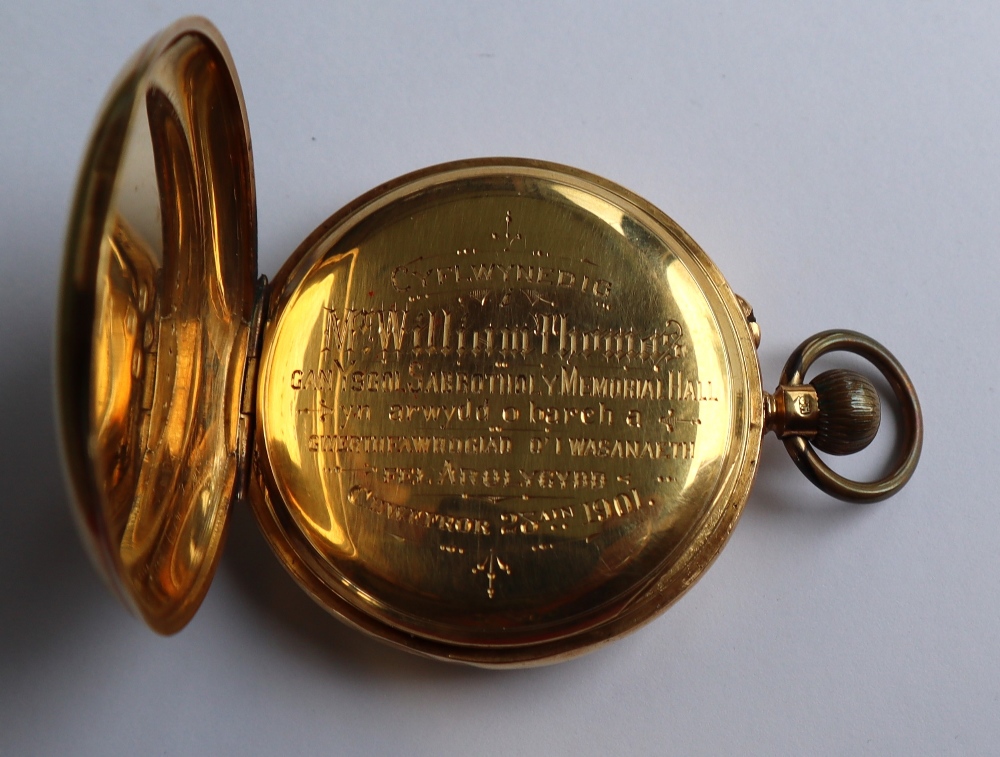An 18ct yellow gold open faced pocket watch, with an enamel dial, - Bild 6 aus 10