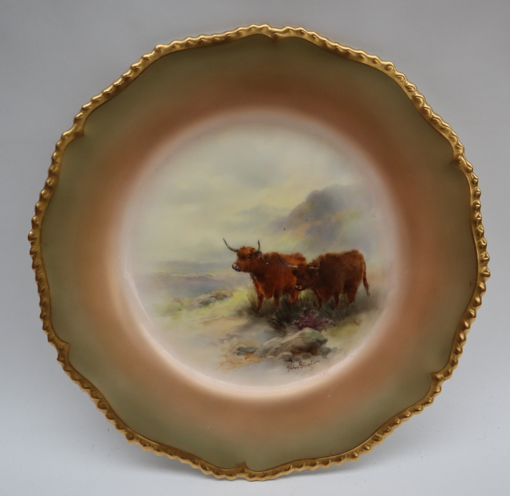 A Royal Worcester cabinet plate with a wavy gilt rim,