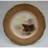 A Royal Worcester cabinet plate with a wavy gilt rim,