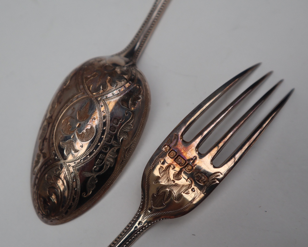 A Victorian silver christening set of a spoon and fork, with scrolling decoration, Sheffield, 1871, - Bild 3 aus 4