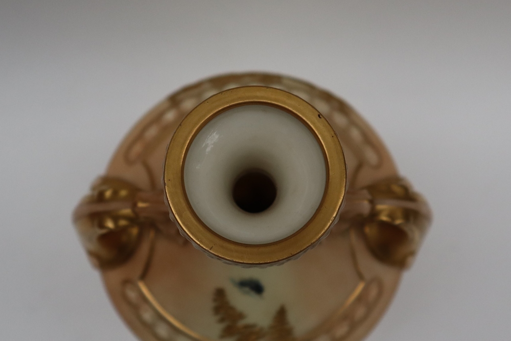 A Royal Worcester twin handled vase with a flared rim, - Image 4 of 7