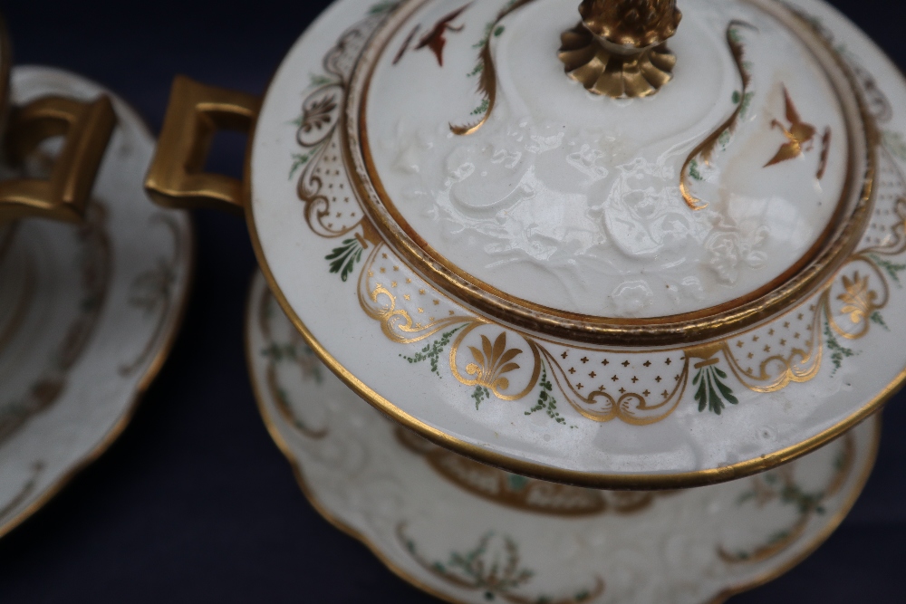 A pair of Swansea porcelain sauce tureens, covers and stands, with moulded lids and borders, - Image 3 of 12