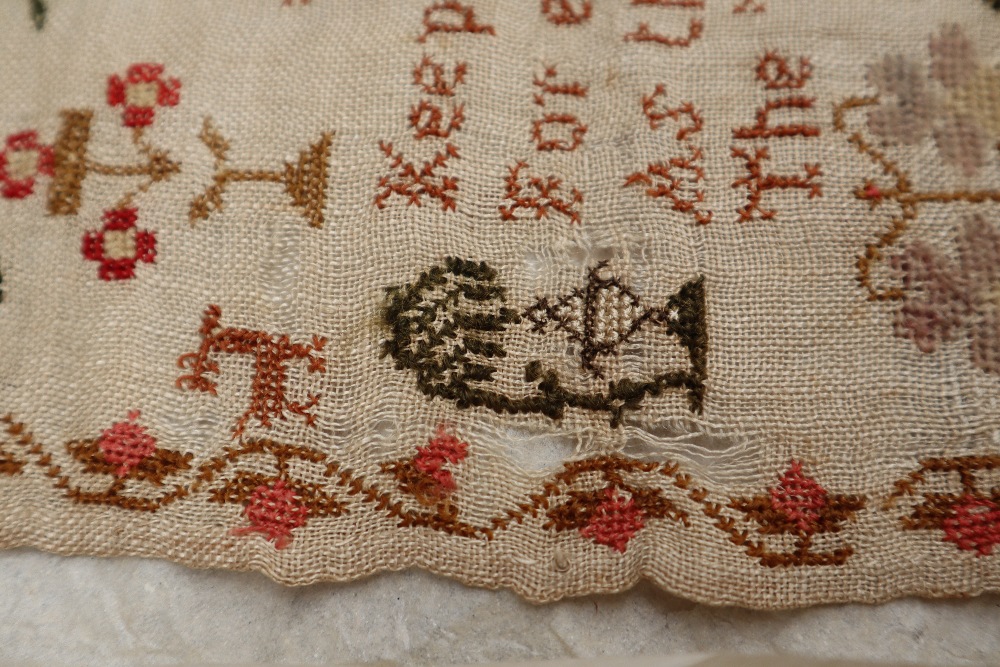 A William IV needlework sampler with the alphabet to the top, trees, dogs and other animals, - Image 3 of 4