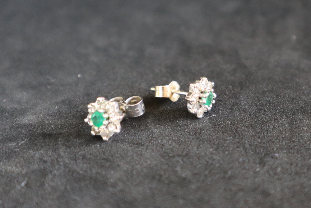 A pair of emerald and diamond stud cluster earrings, - Image 4 of 4