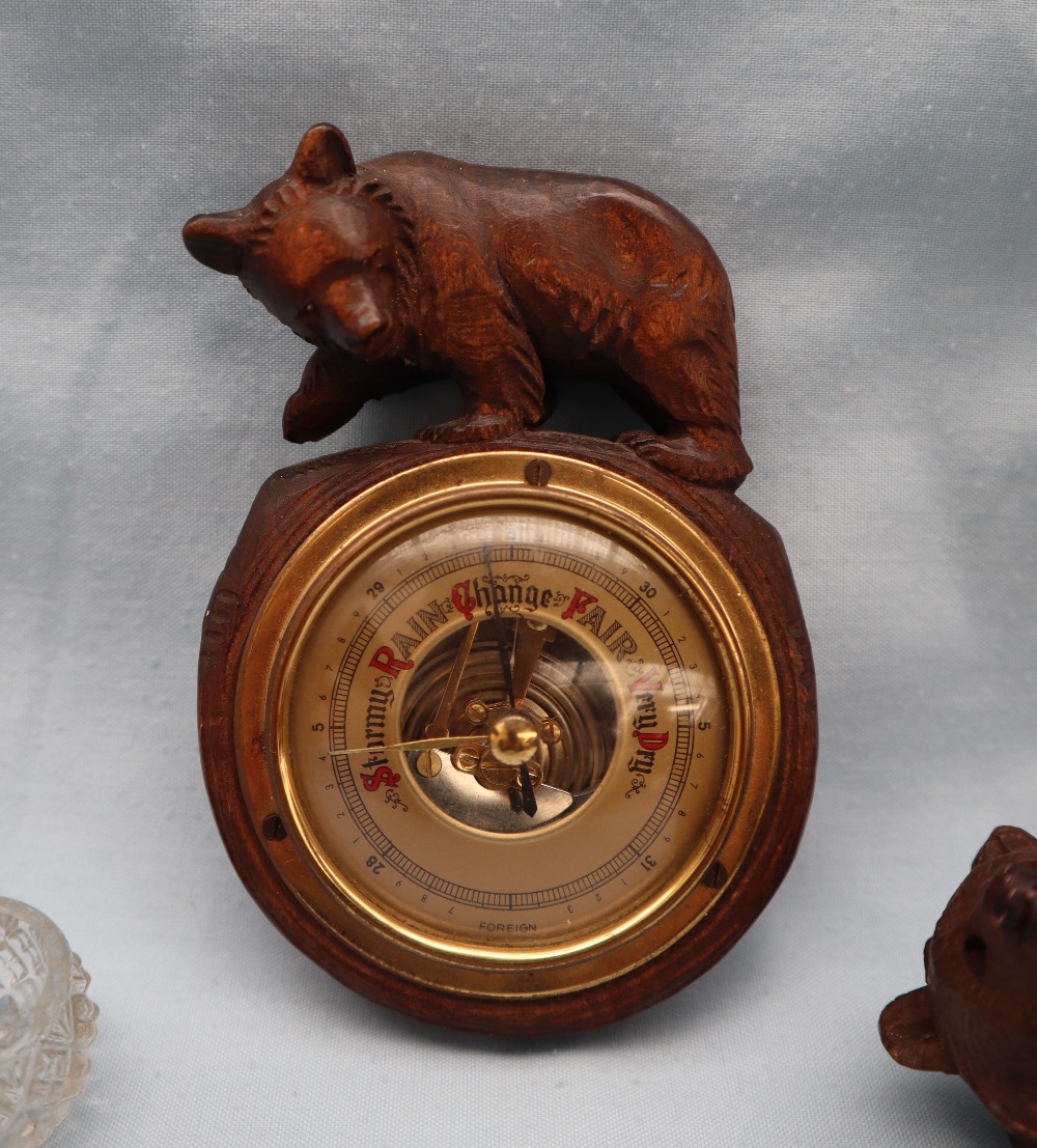 A Black Forest bear barometer together with a carved bear and cut glass table salt and another of a - Image 4 of 8