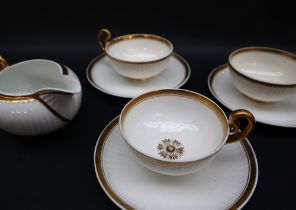 A set of three Swansea porcelain Paris flute pattern tea cups and saucers together with a matching