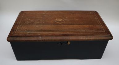 A 19th century inlaid rosewood cylinder music box, the 11cm cylinder playing 8 aires,