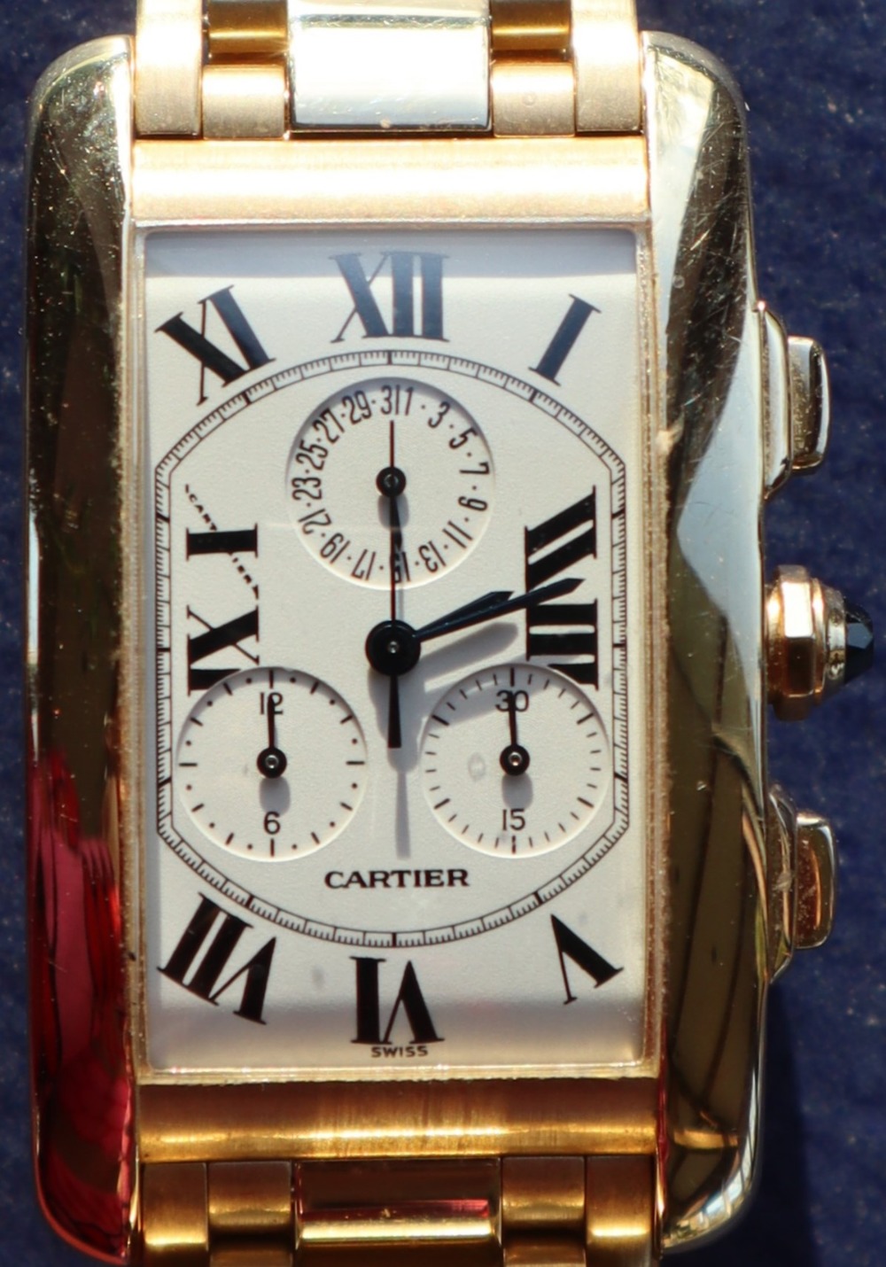 Cartier - An 18K gold quartz Tank Américaine calendar chronograph bracelet watch, Reference, 1730, - Image 7 of 7