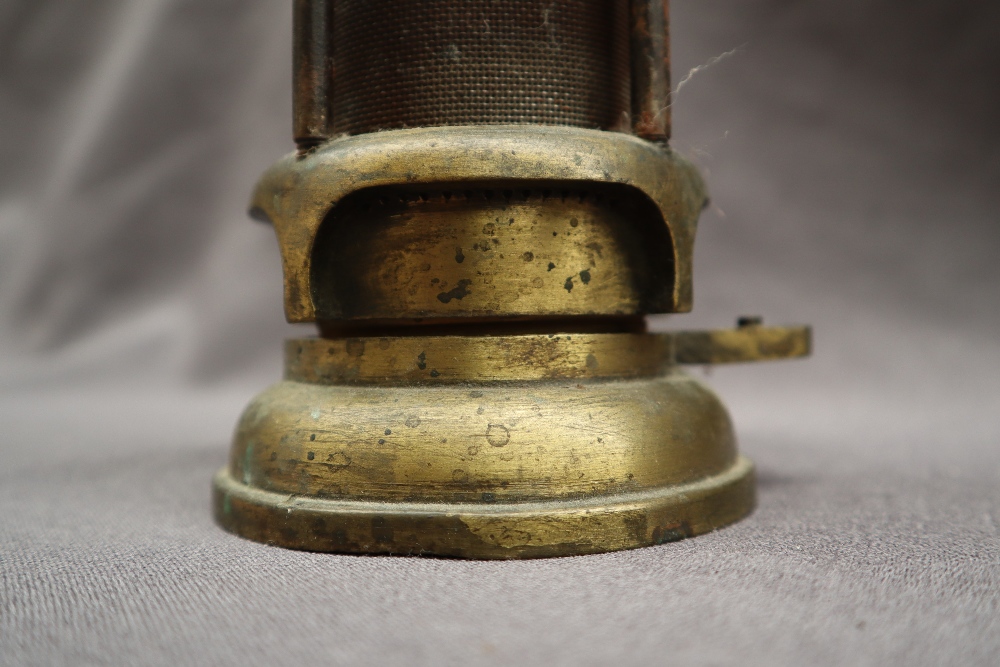 A brass Davy Miners lamp with a domed brass top and mesh screen, with glass interior, - Image 5 of 12
