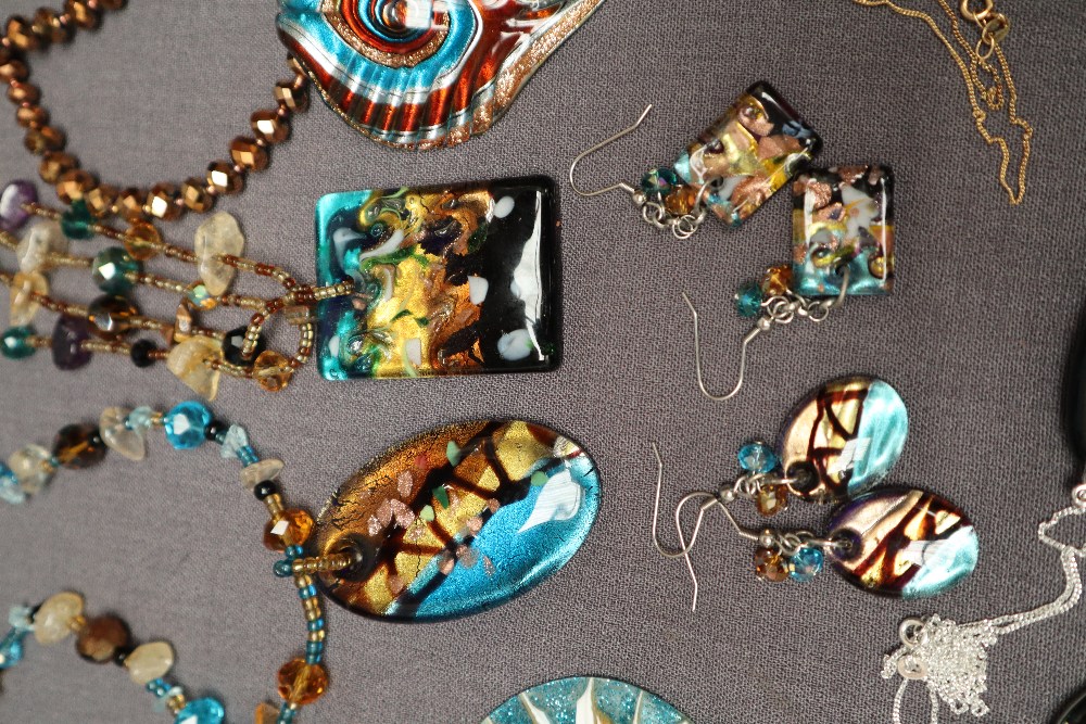 Coloured glass pendants on beaded necklaces together with glass earrings etc - Image 2 of 4