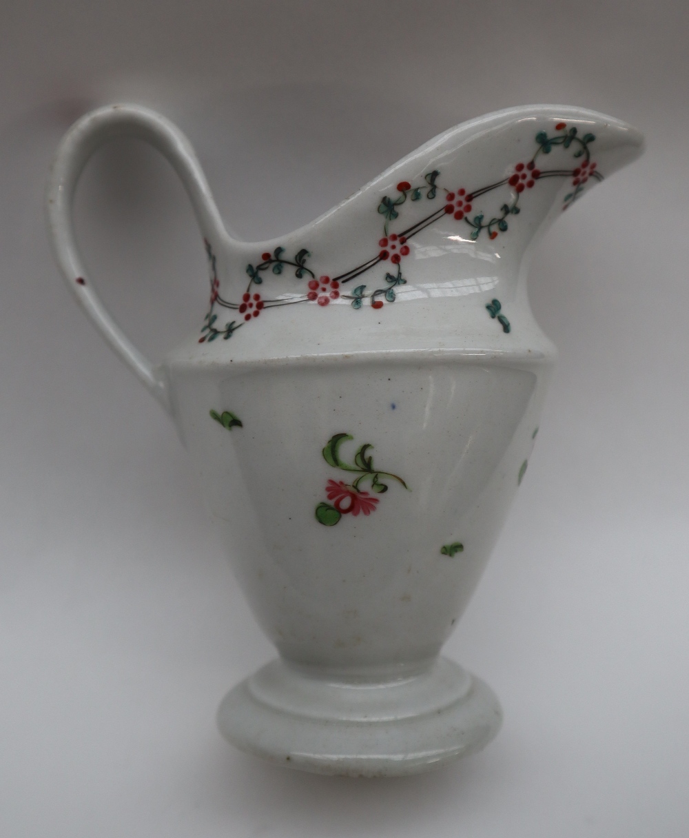 A Newhall porcelain milk jug of oval form and tapering body on a spreading foot painted with - Image 4 of 5