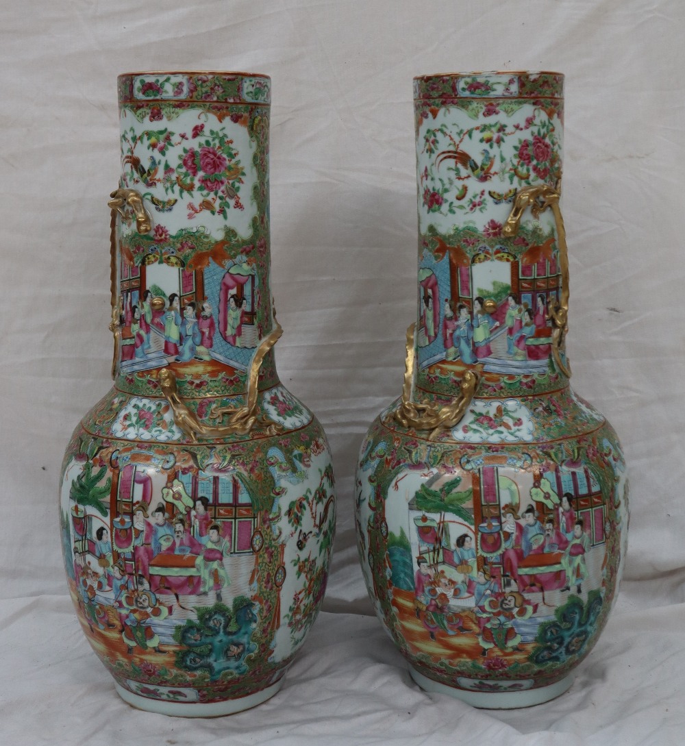 A pair of 19th century large Chinese Canton Famille Rose vases,