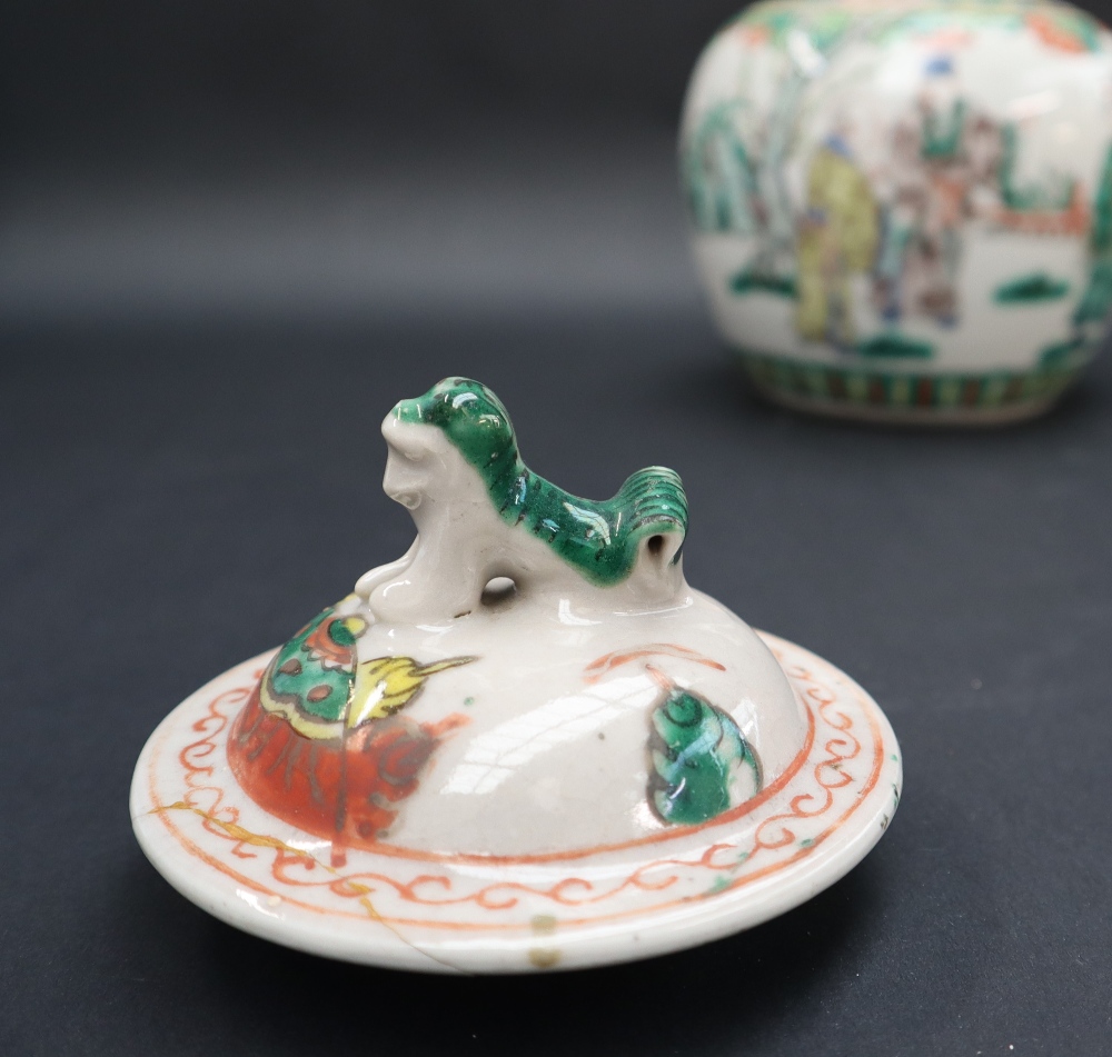 A Chinese Famille Verte porcelain vase and cover, the domed cover with a dog of foo finial, - Image 3 of 11