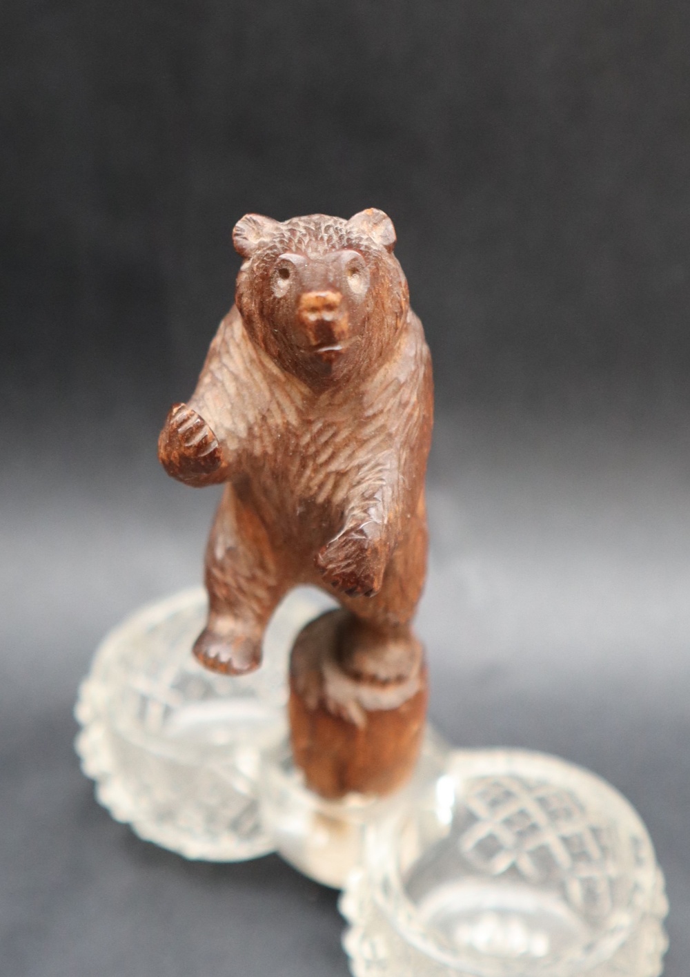 A Black Forest bear barometer together with a carved bear and cut glass table salt and another of a - Image 3 of 8