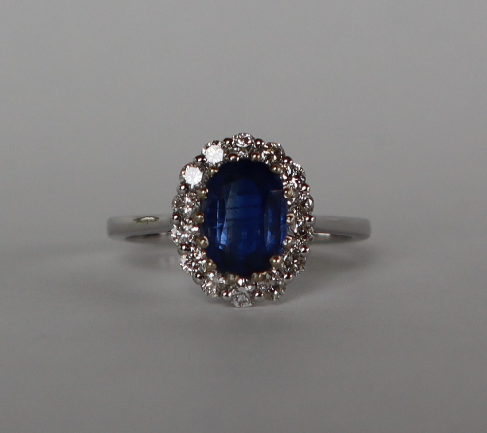 An 18ct white gold kyanite and diamond cluster ring set with an oval faceted Kyanite approximately - Image 5 of 9