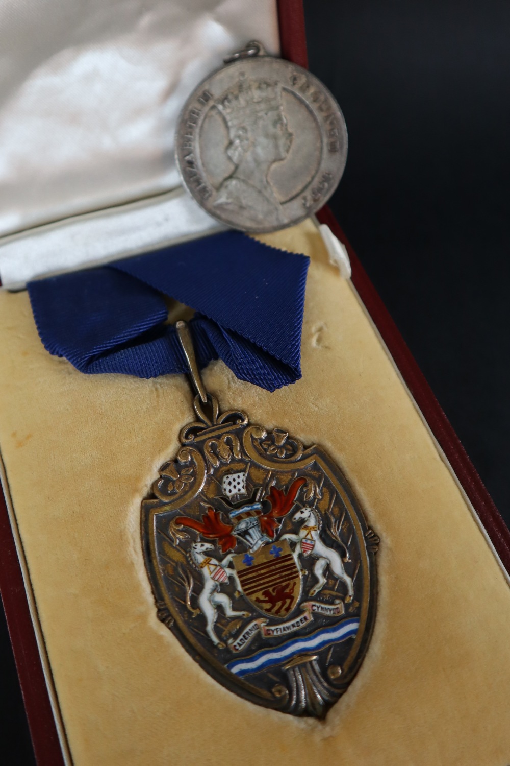 An Elizabeth II silver gilt Alderman Medallion, issued to Alderman H W Durman, Mayor, 1955-1956, - Image 2 of 8