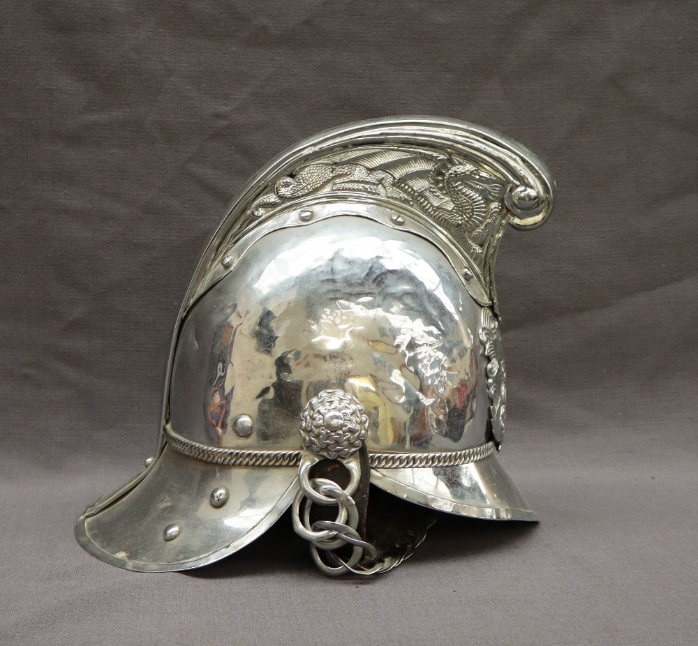 A chrome plated Merryweather type Fireman's helmet with dragon decorated comb, - Image 2 of 5