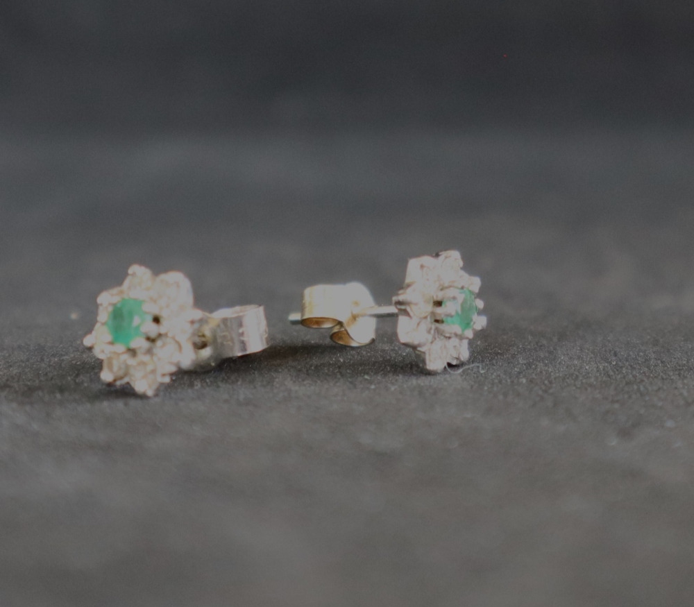 A pair of emerald and diamond stud cluster earrings, - Image 3 of 4