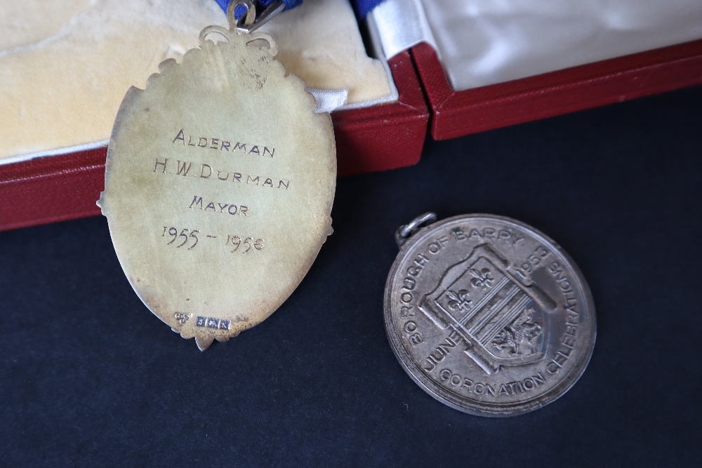 An Elizabeth II silver gilt Alderman Medallion, issued to Alderman H W Durman, Mayor, 1955-1956, - Image 7 of 8