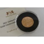 A 2021 United Kingdom gold uncirculated sovereign