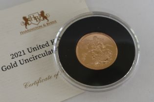 A 2021 United Kingdom gold uncirculated sovereign