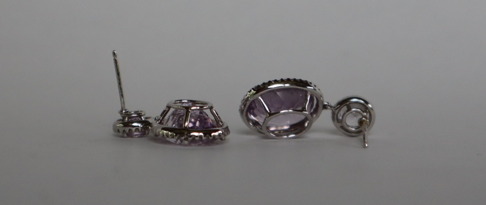A pair of amethyst and diamond drop earrings, - Image 3 of 4