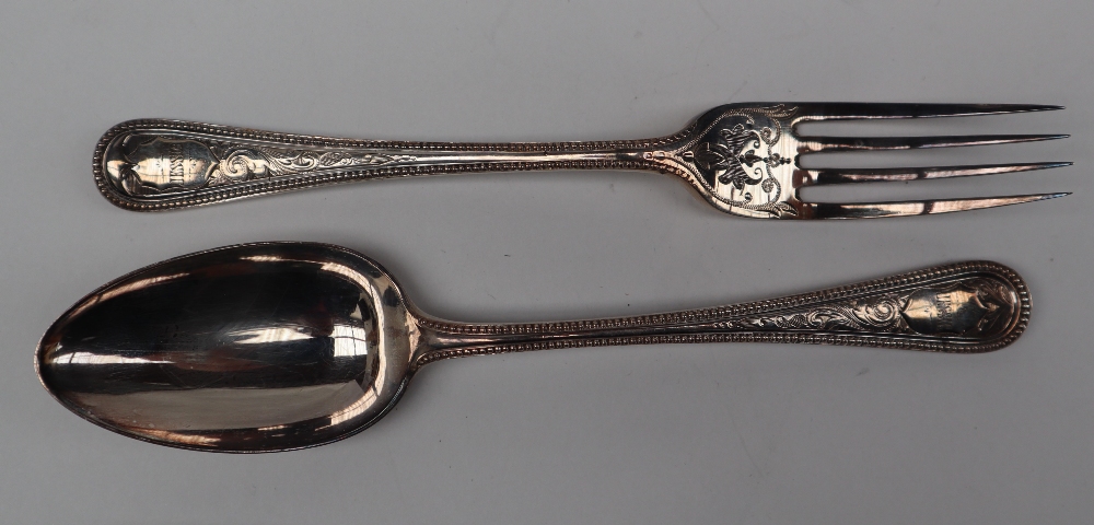 A Victorian silver christening set of a spoon and fork, with scrolling decoration, Sheffield, 1871, - Bild 4 aus 4