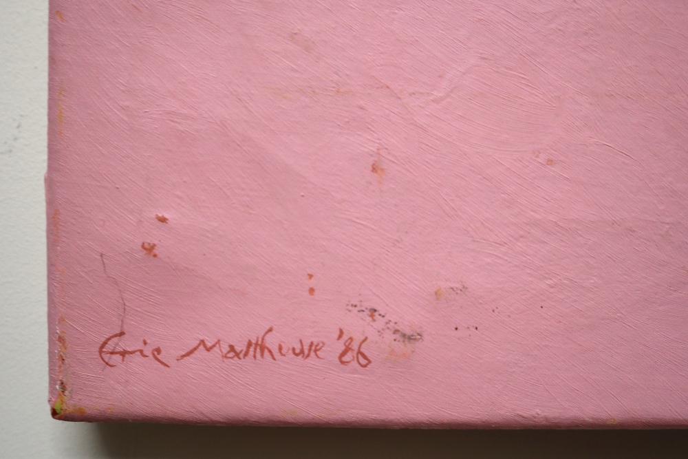 Eric Malthouse 1914 - 1997 Bagatelle mutations IV Oil on canvas 102 x 102cm Kooywood Gallery label - Image 3 of 6