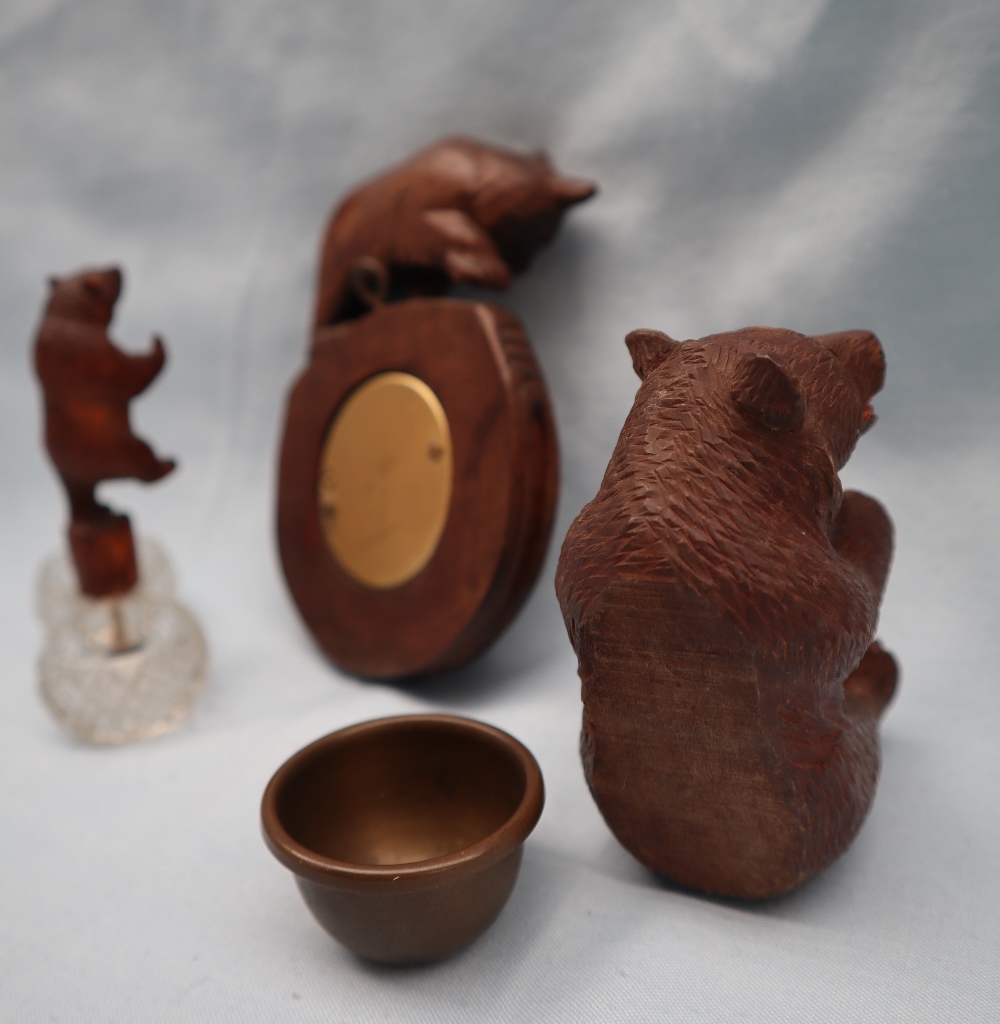 A Black Forest bear barometer together with a carved bear and cut glass table salt and another of a - Image 8 of 8