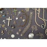 Assorted costume jewellery including rings, locket, chains, bangles,