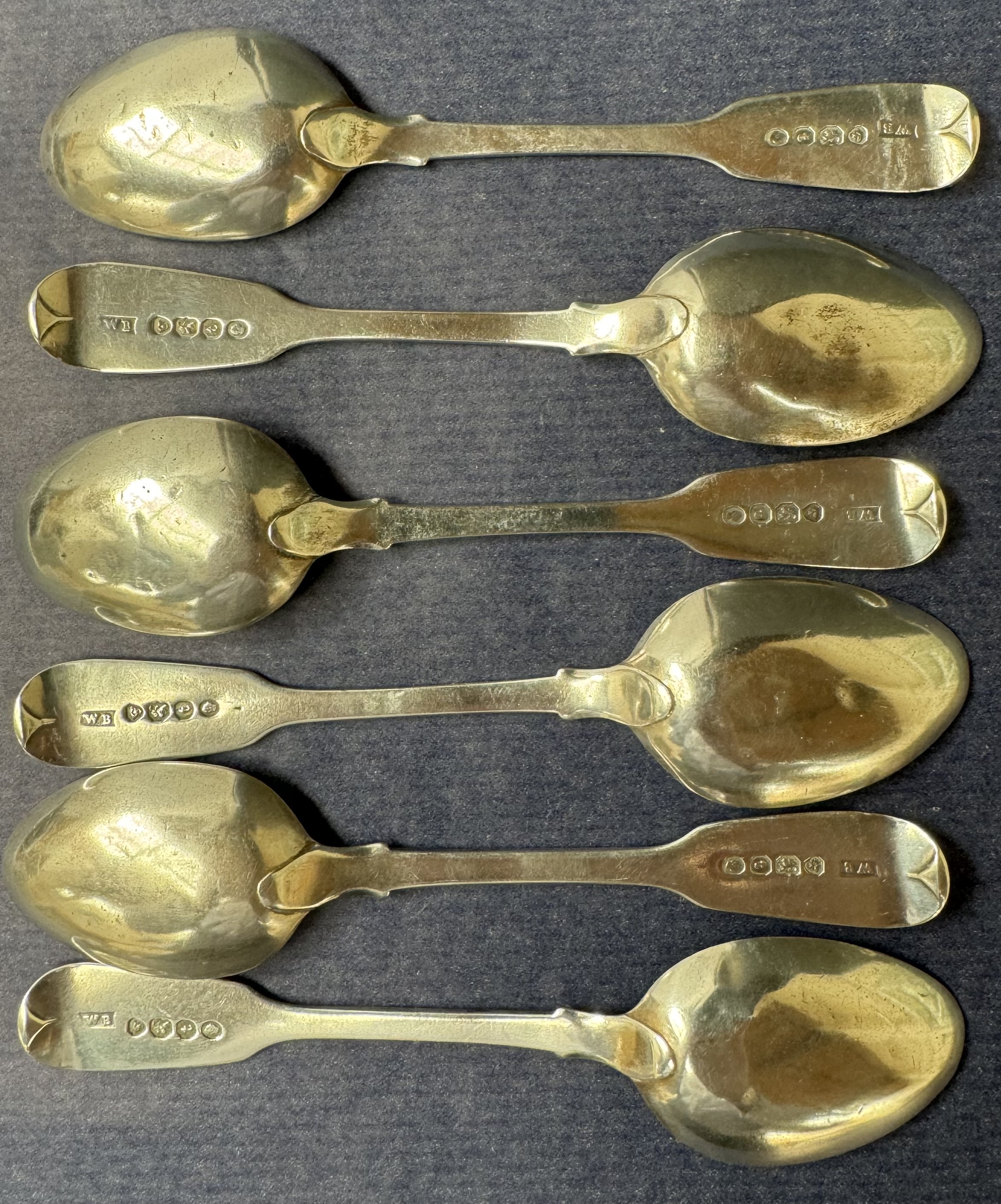 A set of six George III silver fiddle pattern teaspoons, London, 1794, Walter Brind, - Image 2 of 2