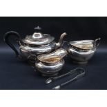 A George V silver three piece tea set of oval form, Sheffield, 1923, Martin Hall & Co Ltd,