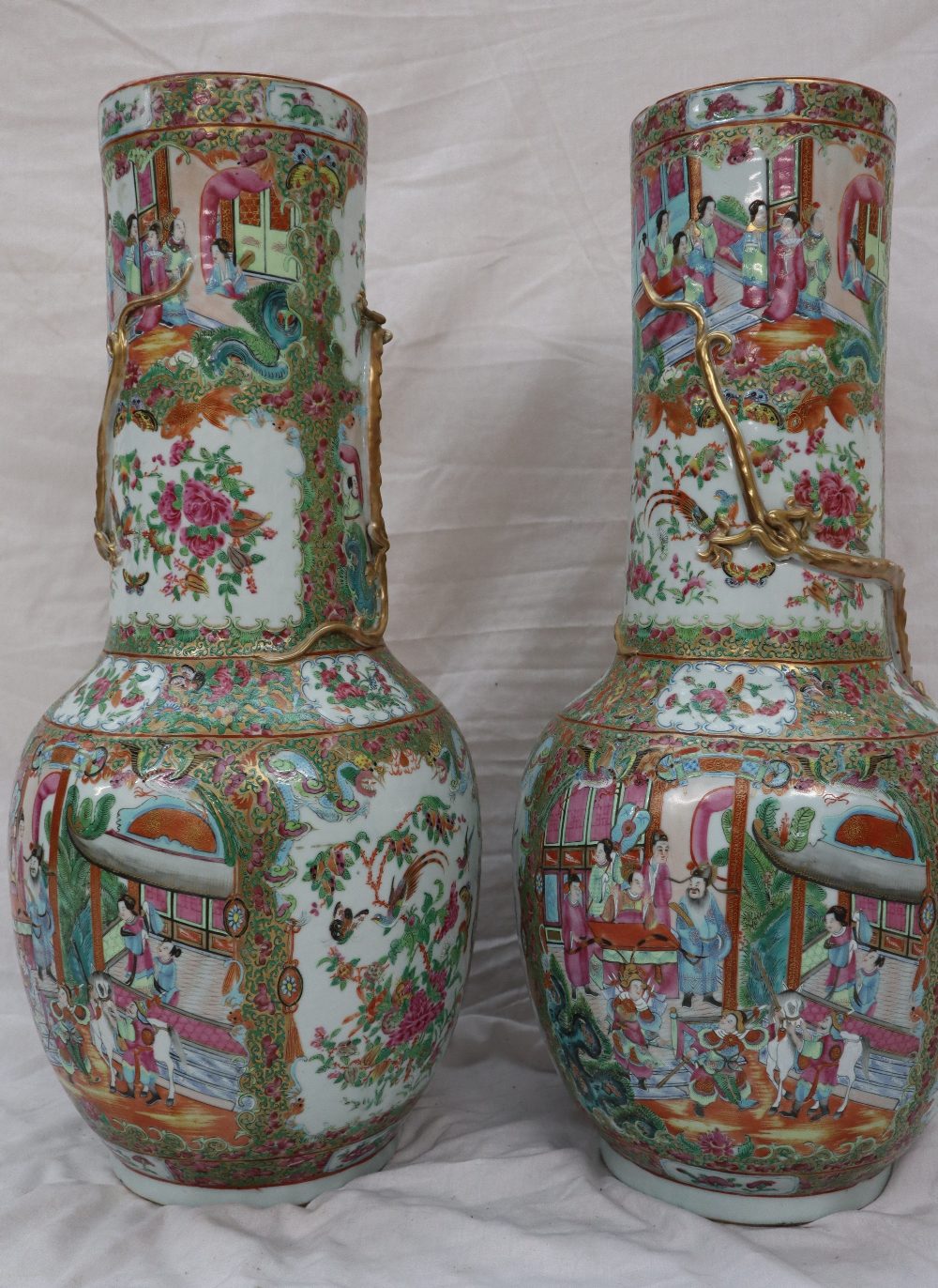 A pair of 19th century large Chinese Canton Famille Rose vases, - Image 6 of 17