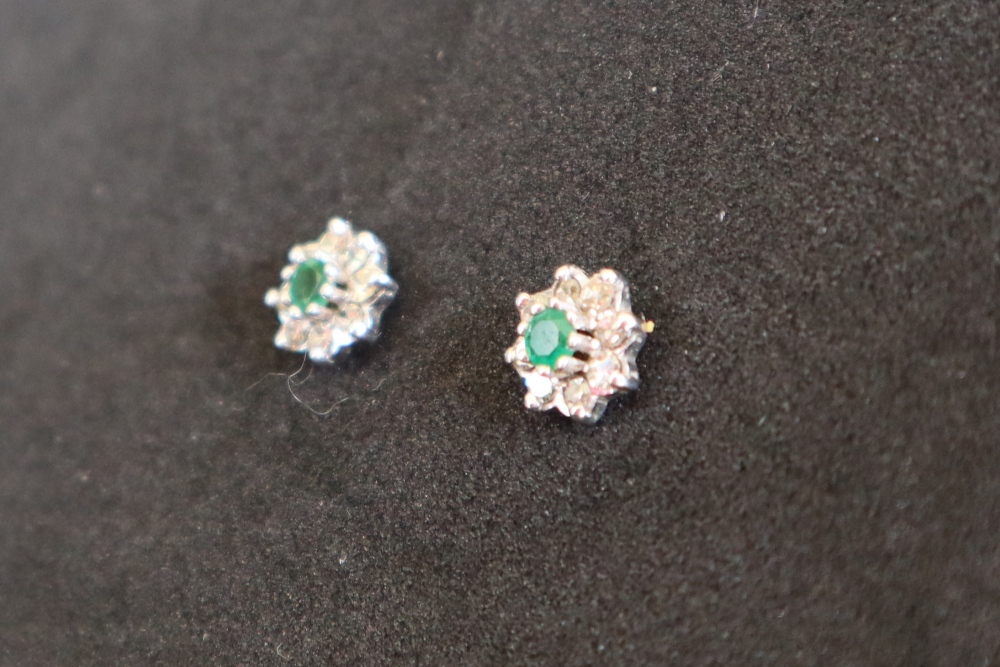 A pair of emerald and diamond stud cluster earrings, - Image 2 of 4