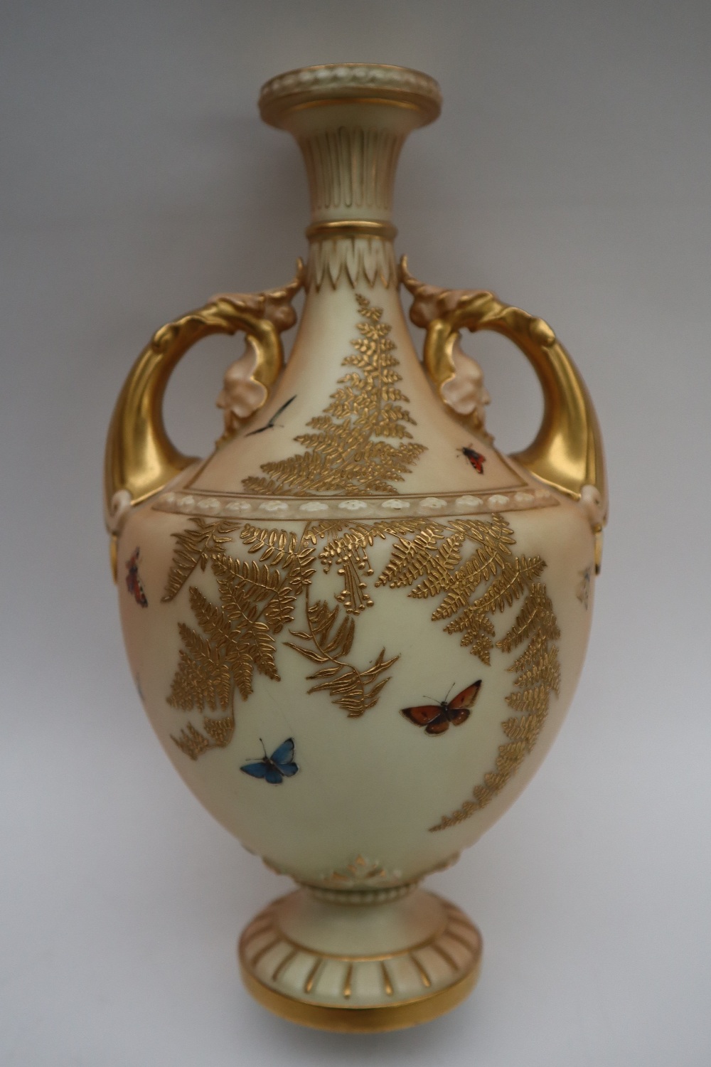 A Royal Worcester twin handled vase with a flared rim, - Image 2 of 7