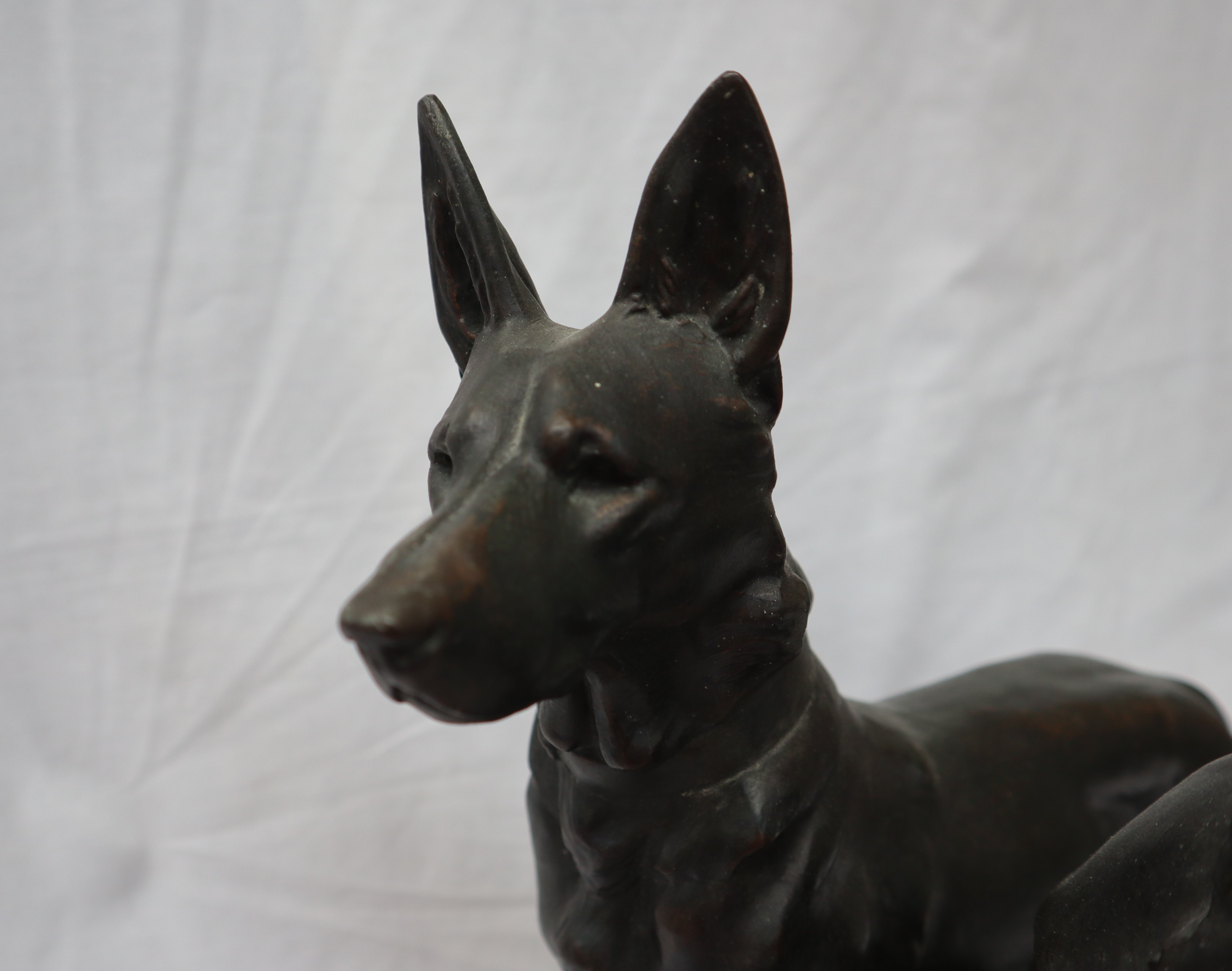 In the style of Plagnet Two German Shepherds On a veined marble base Bears a signature 42cm high x - Image 3 of 8