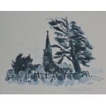 Sir Kyffin Williams Anglesey church with Spire and tree A limited edition print, No.
