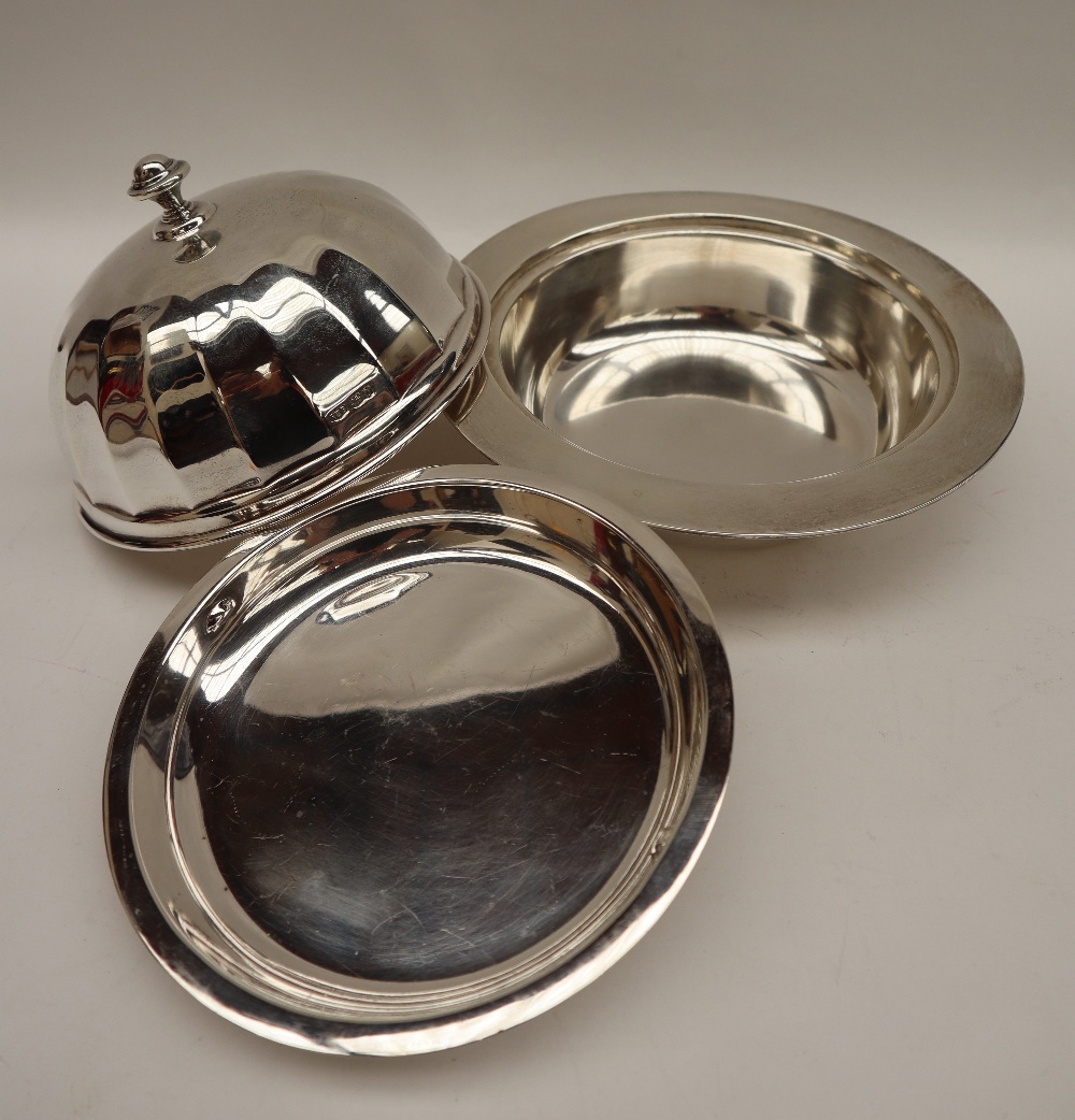 A George V silver muffin dish, liner and cover with a domed panelled cover and turned finial, - Image 2 of 3