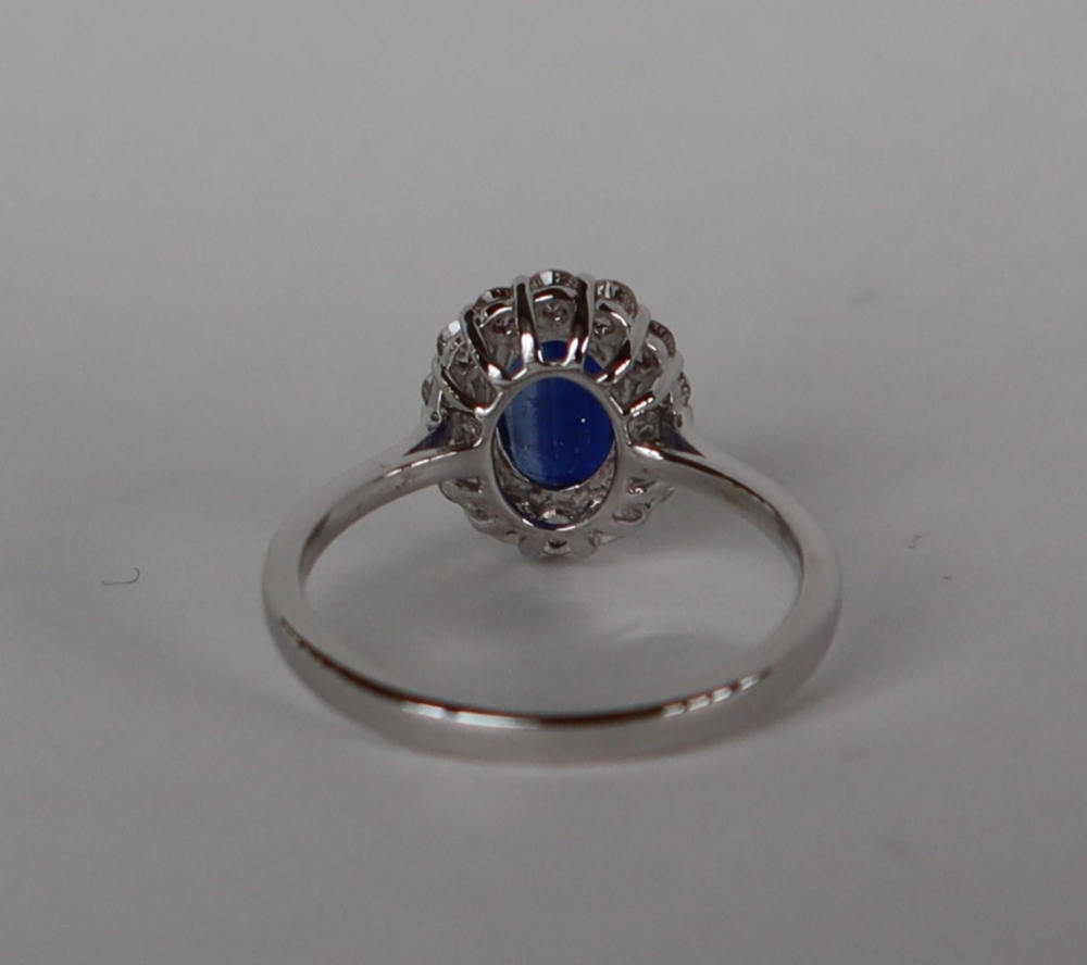 An 18ct white gold kyanite and diamond cluster ring set with an oval faceted Kyanite approximately - Image 7 of 9