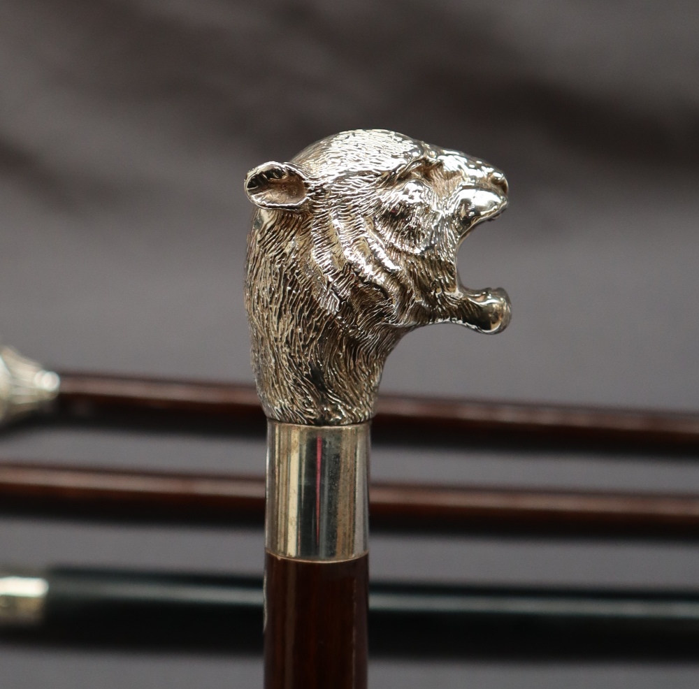 A continental silver topped walking stick, the handle in the form of a race horse head and jockey, - Image 3 of 17