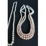 A pearl necklace with graduated pearls, ranging from 6mm to 3mm diameter, to a 9ct white gold clasp,