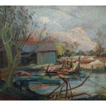 Ray Howard Jones Spring in East Anglia Oil on board 44 x 49cm Label verso ***Artists resale rights