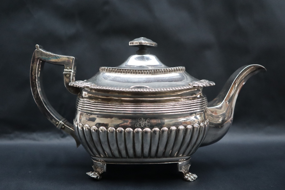 A George III Irish silver three piece tea set, - Image 2 of 9