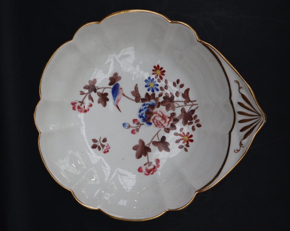 A Swansea porcelain shell dish decorated with the kingfisher pattern, marked Swansea in script, 21.