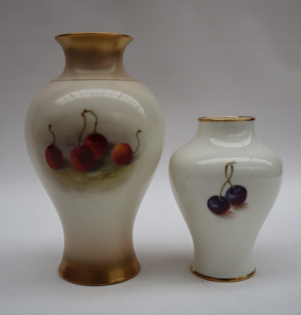 A Royal Worcester vase with a flared rim and inverted baluster body painted with apples and - Image 2 of 3