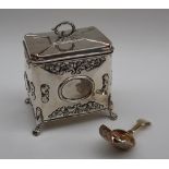 An Edward VII silver tea caddy of rectangular form, Chester, 1905,