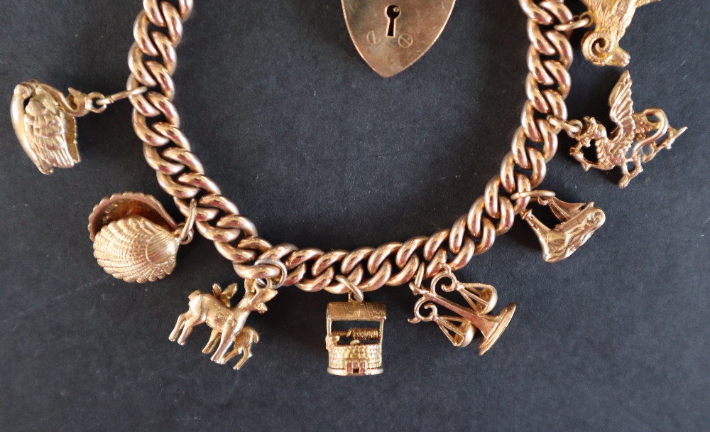 A 9ct yellow gold charm bracelet set with numerous charms including a St Christopher, Red Indian, - Image 2 of 6