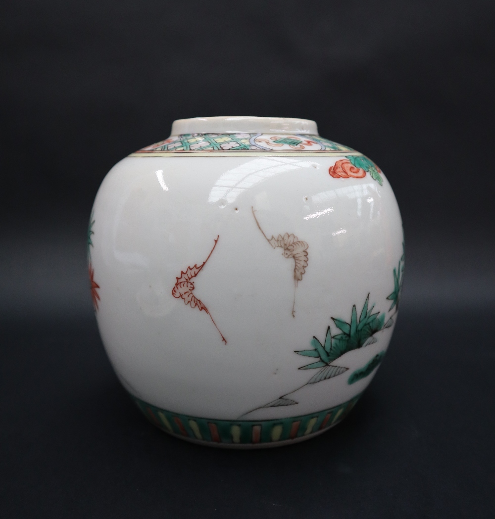 A Chinese Famille Verte porcelain vase and cover, the domed cover with a dog of foo finial, - Image 8 of 11