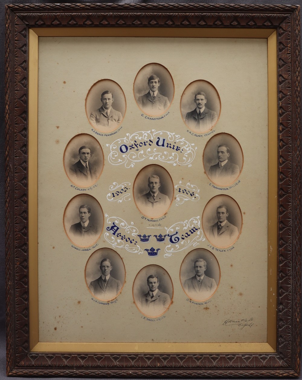 A framed presentation of Oxford University Team 1905/06 with individual photographs Oxford lost 3-1