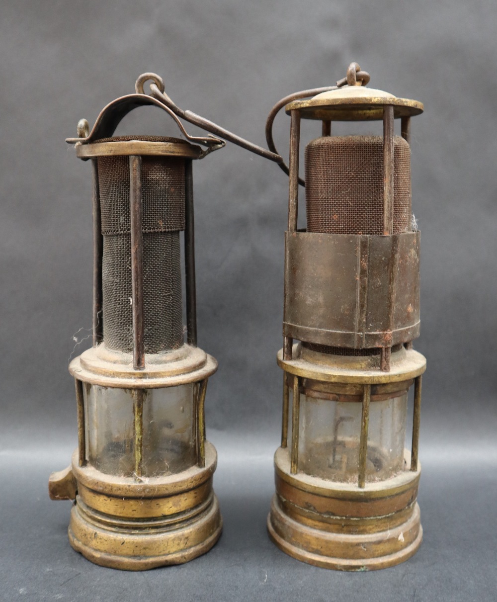 A Thomas's Patent brass and glass miners lamp,